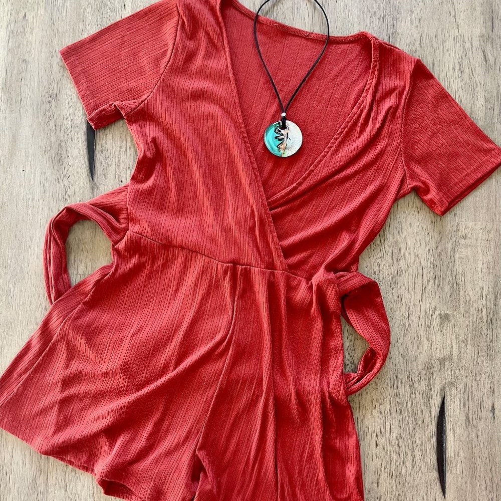 Soft Rust Stretch Romper Shorts Small S